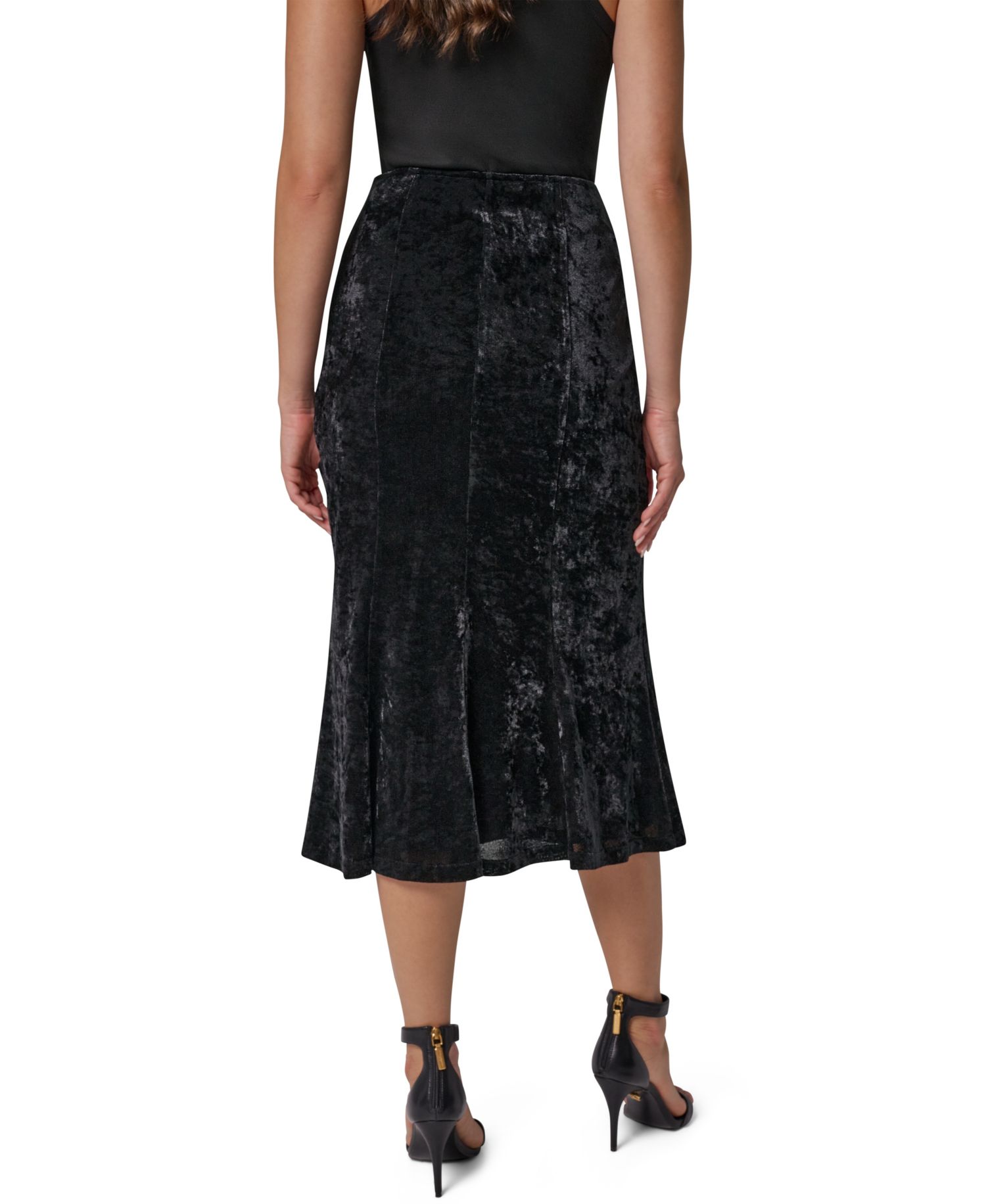 Women's Stretch High-Waisted Velvet Midi Skirt