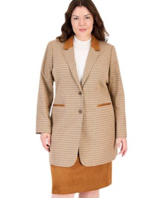 ASL Plus Size Plaid Long-Sleeve Blazer