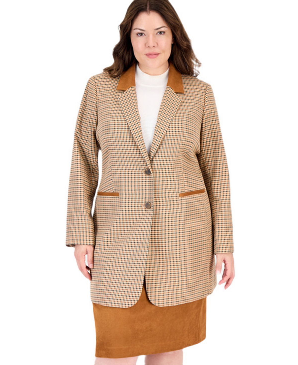 Tahari Asl Plus Plaid Long-Sleeve Blazer