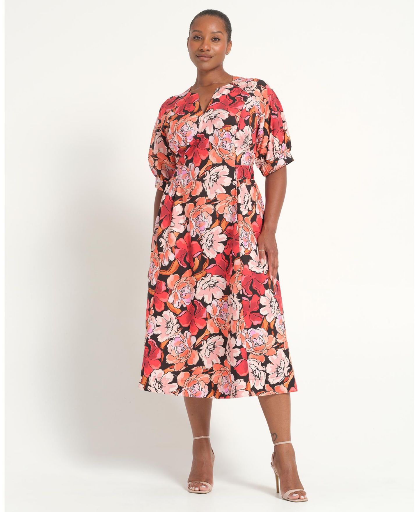 Женское платье ESTELLE Colette Floral Cotton Fit Flare Midi, цвет: Палисандровый — фото 4