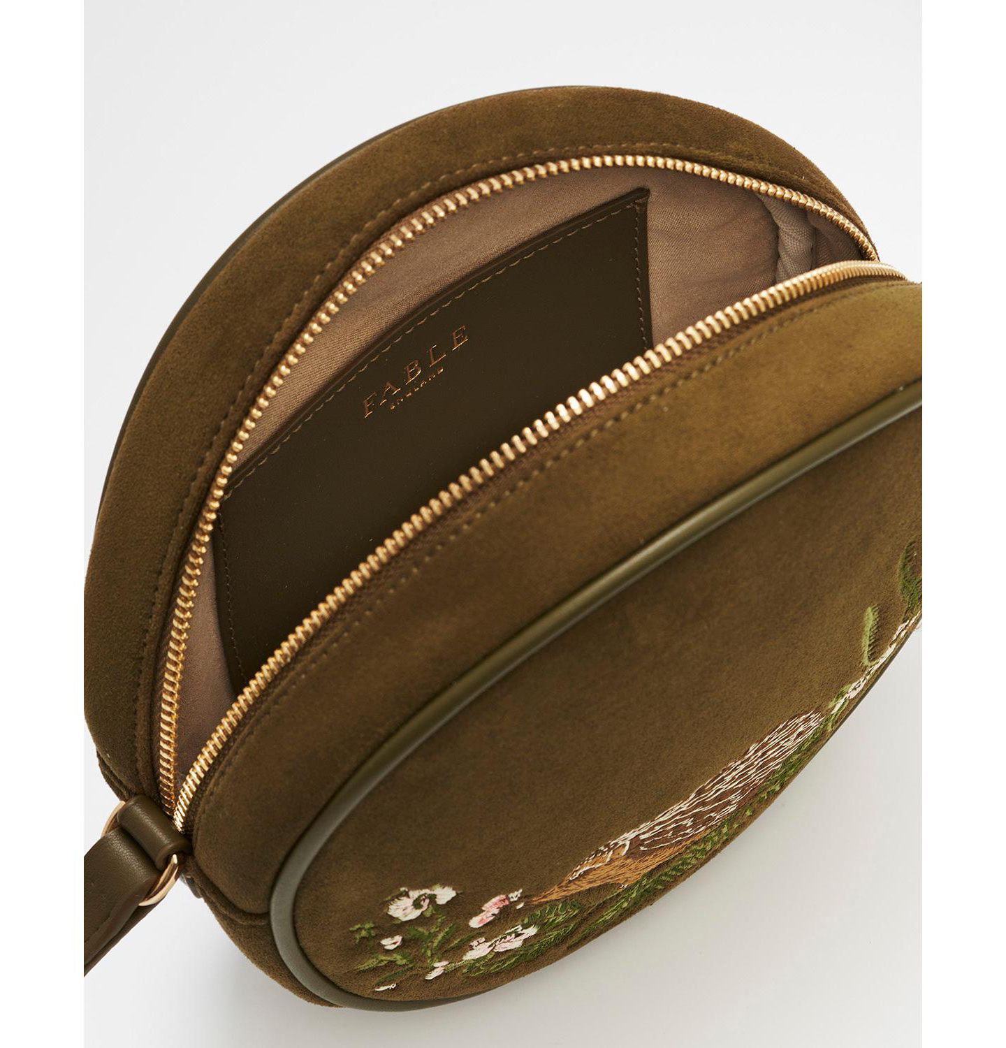 Женская сумка Fable England Chloe Hedgehog Embroidered Faux Suede Circle, цвет: Хаки — фото 6