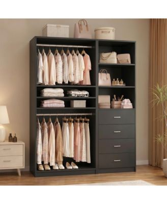 Wooden Closet Organizers Set with 4-Drawers and 5-Shelves, Closet System