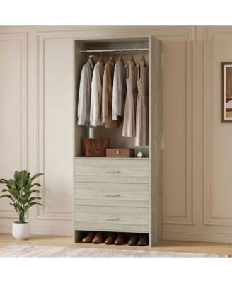 2Feet Closet Organizer with 3 Drawers, Small Closets Wardrobe with Hanging Rods
