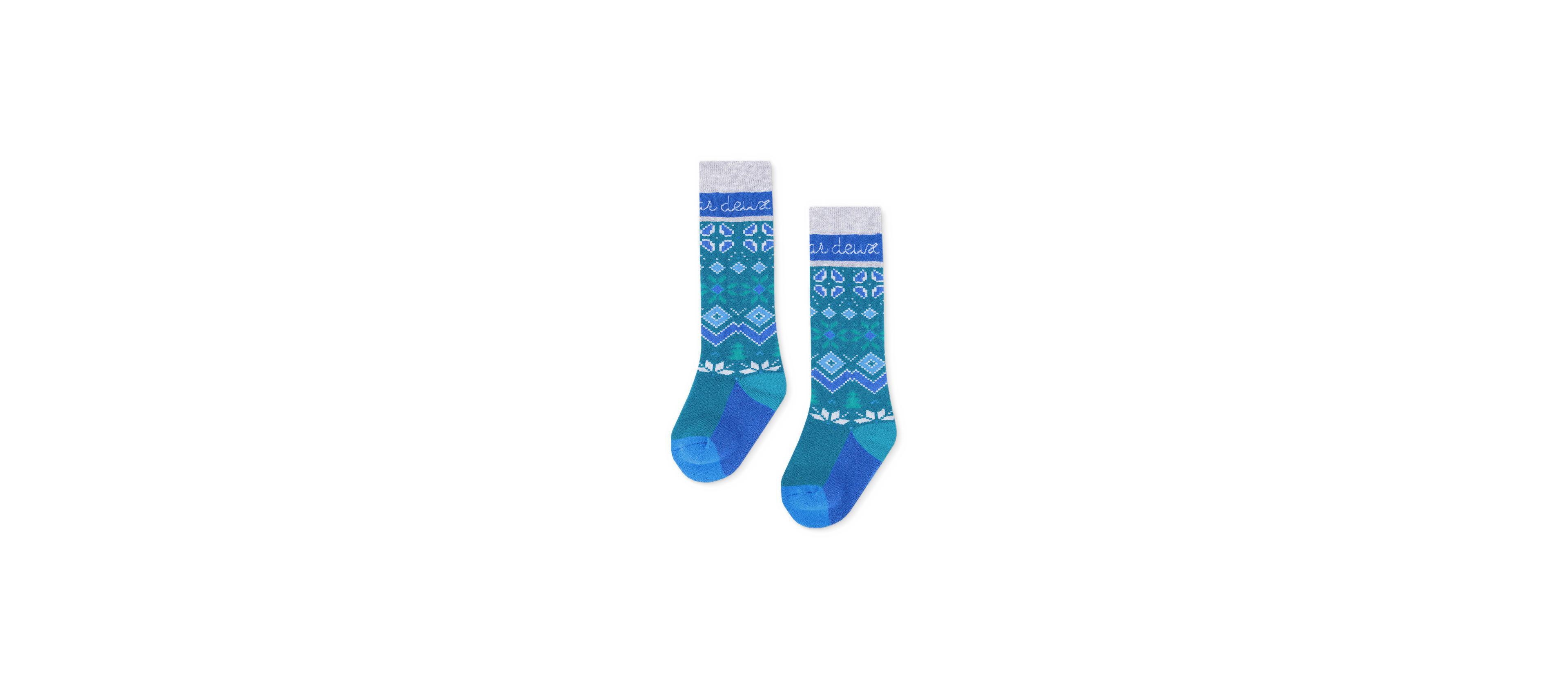 Deux par Boys' 4-20 Merino Wool-Blend Fair Isle Mid-Calf Ski Socks