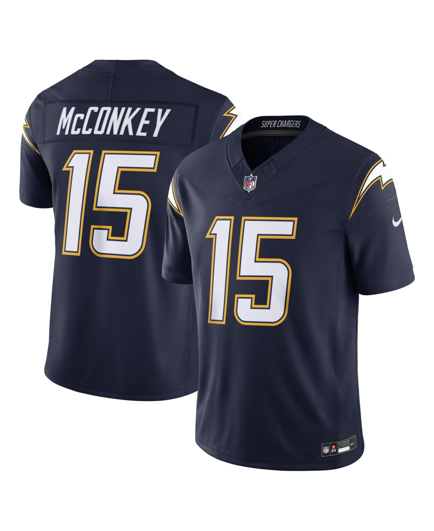 Мужской топ Nike Ladd McConkey Navy Los Angeles Chargers Alternate Super Chargers Vapor F.U.S.E. Stitched Limited Jersey — фото 1