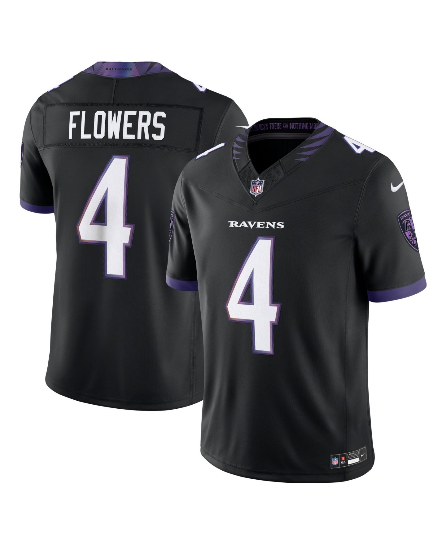 Мужской топ Nike Zay Flowers Black Baltimore Ravens Alternate Vapor F.U.S.E. Stitched Limited Jersey — фото 1