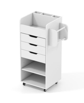 Rolling Craft Storage Cart with 3 Drawers and Ribbon Hanging Rods