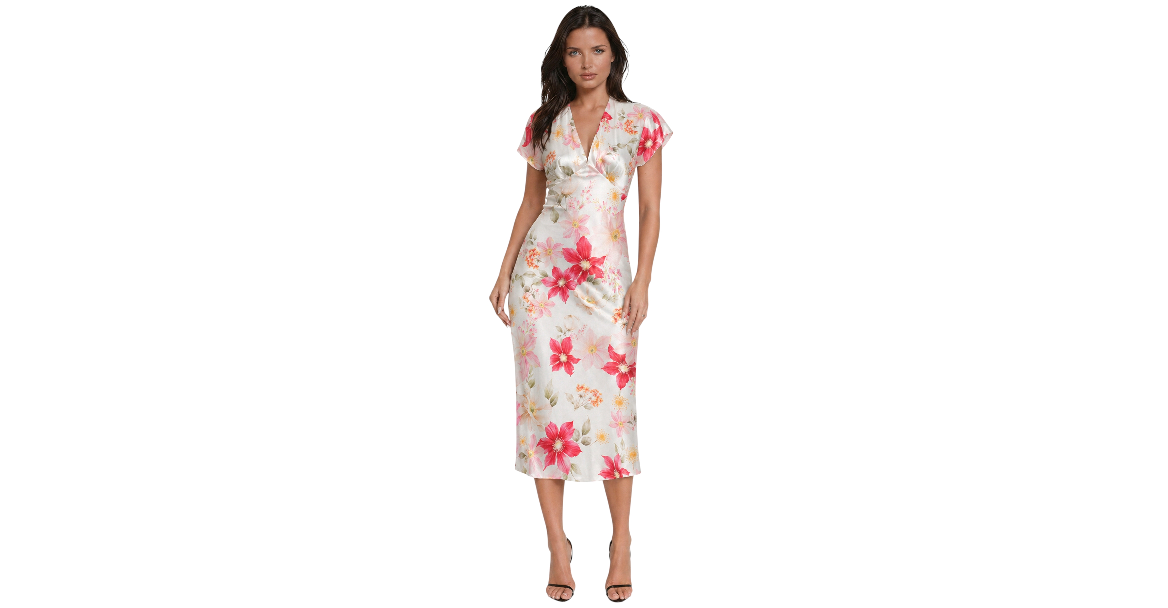 Bebe Women's Floral-Print V-Neck Short-Sleeve Maxi Dress