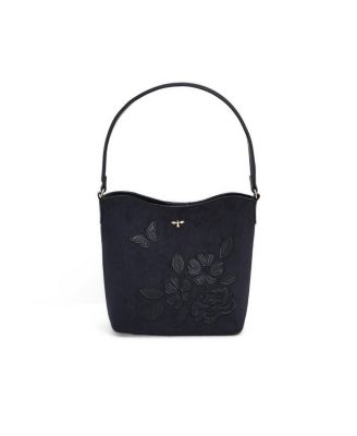 Margot Floral Applique Faux Suede Bucket Bag