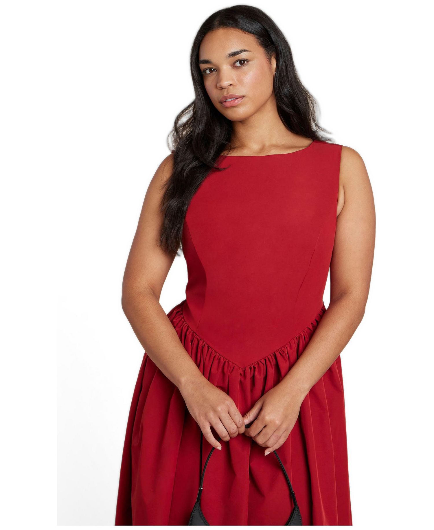 Plus Size Boat-Neck Fit-and-Flare Taffeta Midi Dress