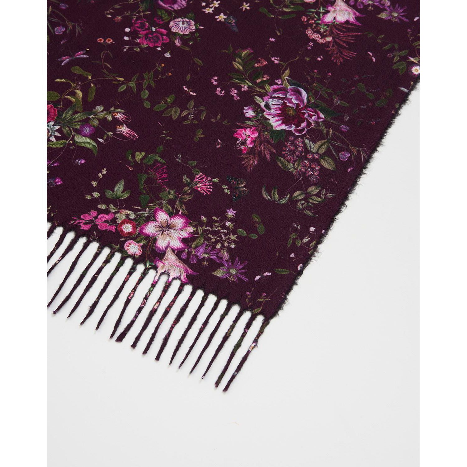 Women's Eve Floral Long Fringed Scarf in Burgundy