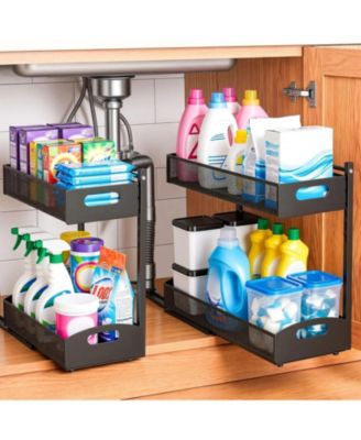2 Pack Slide Out 2-Tier Under Sink Organizer with Metal Rails for Bathroom and Kitchen