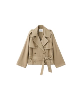 Women's Fitted Removable-Belt Cropped Trench Coat