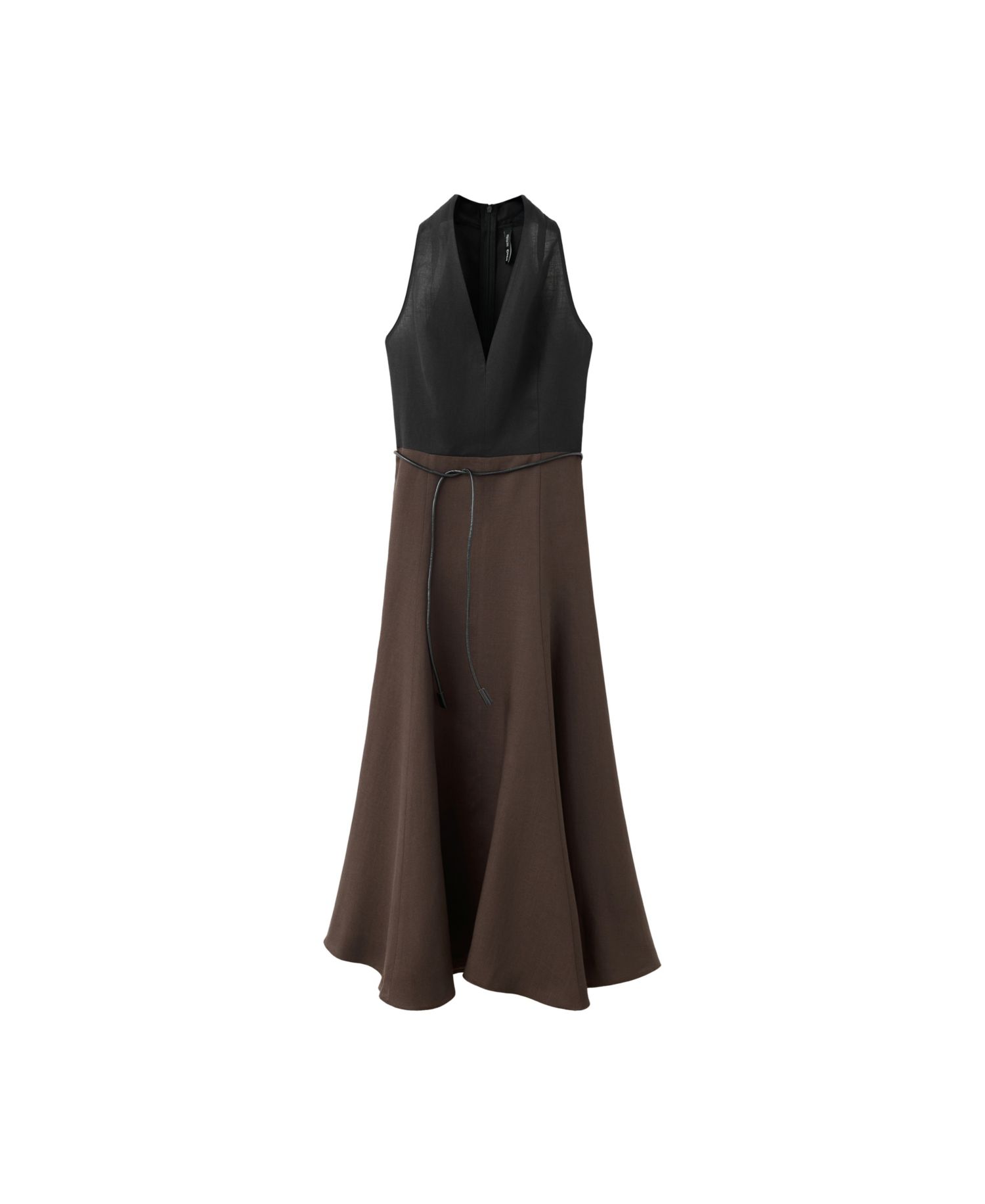 Women's Bicolor A-Line Midi Sleeveless V-Neck Dress