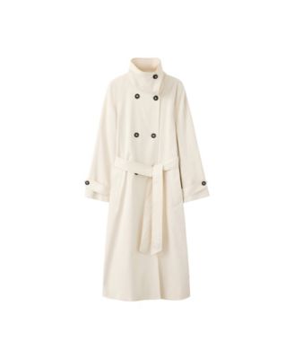 Women's Belted Funnel-Neck Long Trench Coat