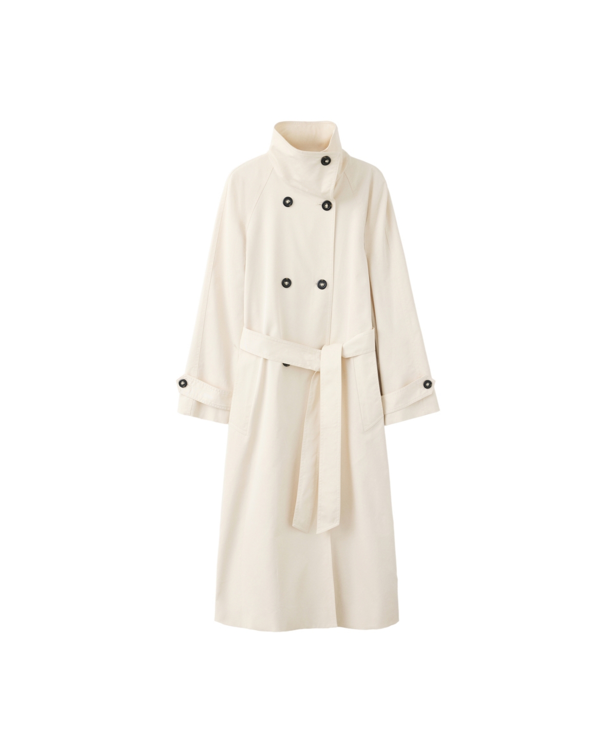 Mango Women's Belted Funnel-Neck Long Trench Coat - Off White