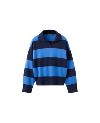 Women's Striped Polo-Neck Long-Sleeve Sweater