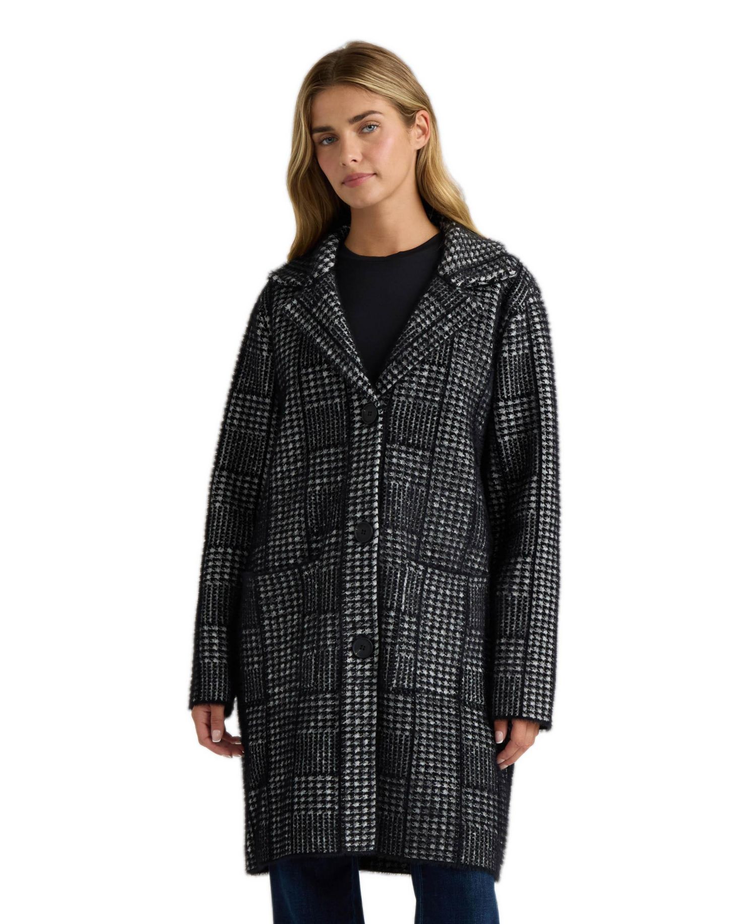 Women's Patterned Notch-Collar Coatigan