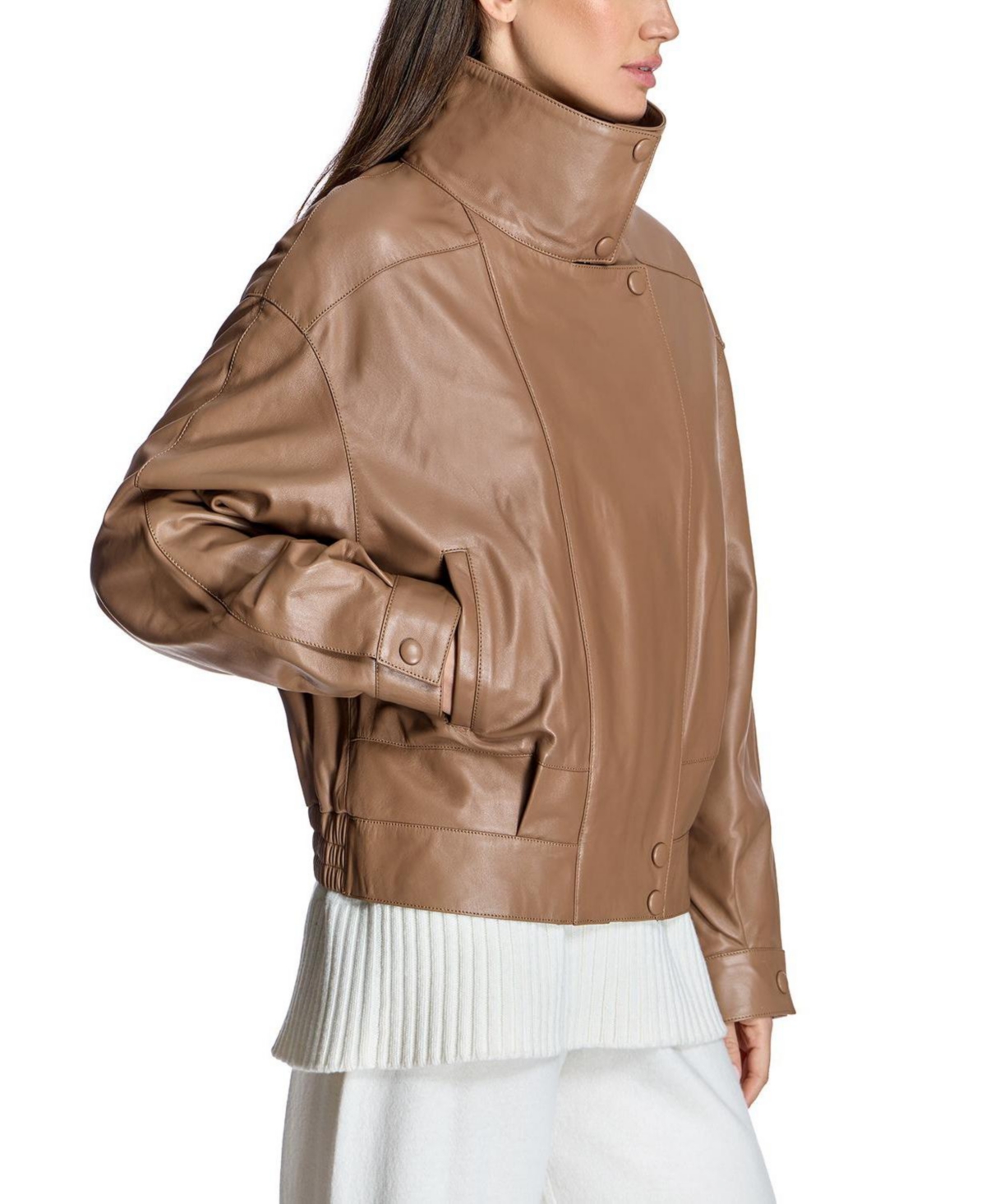 Julia & Stella By Maximilian Women's Funnel-Neck Genuine-Leather Moto Jacket