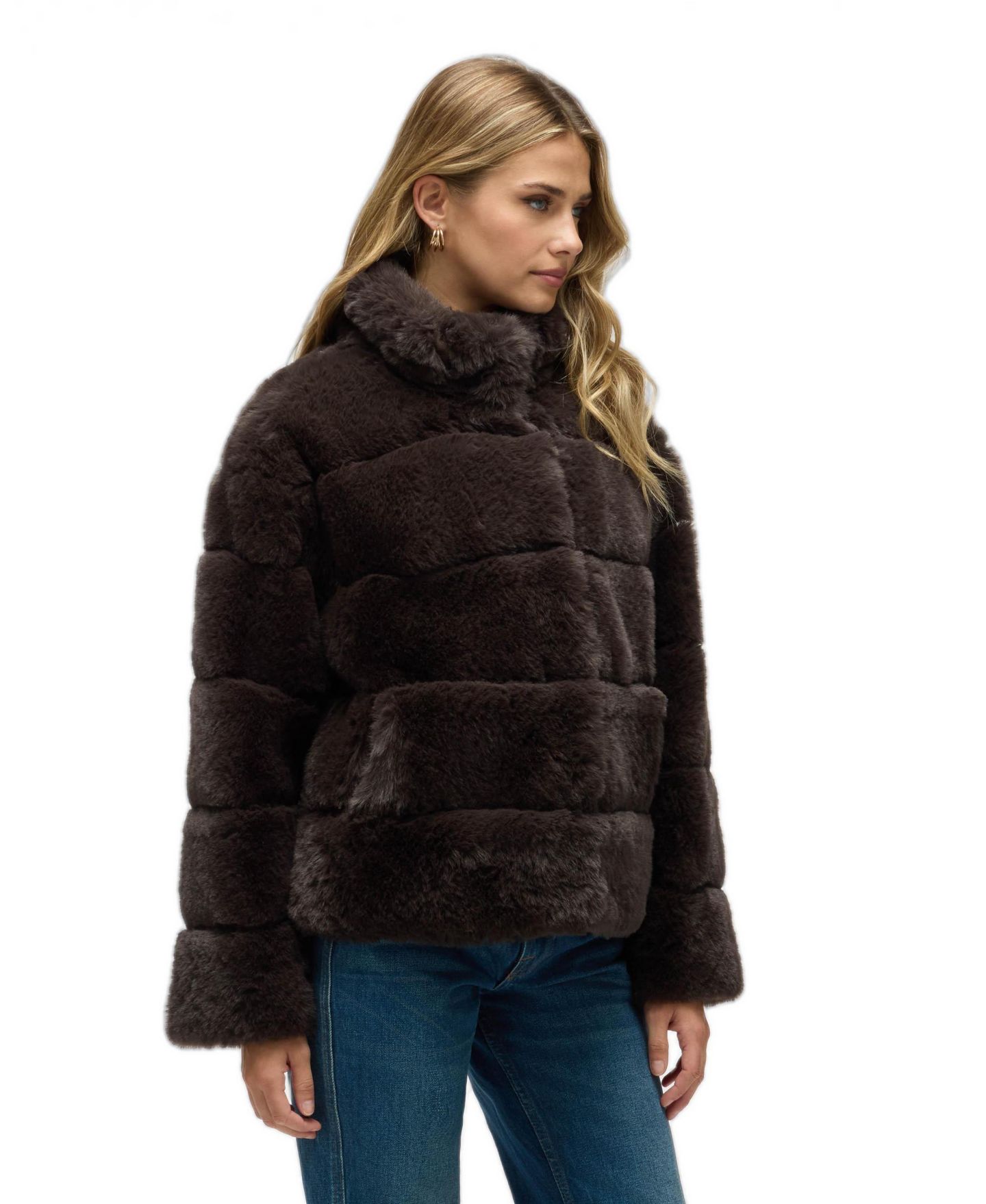 Женская куртка NVLT Wide Stripe Faux Fur with Stand Collar, цвет: Тёмно-коричневый — фото 2