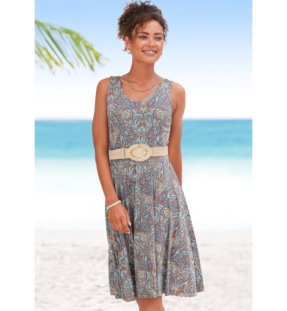 Lascana Women's Viscose Paisley Print Sleeveless Short Dress