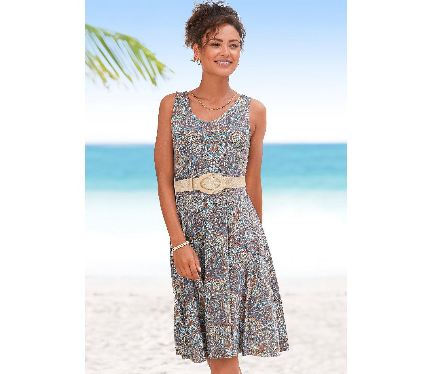Women's Viscose Paisley Print Sleeveless Short Dress
