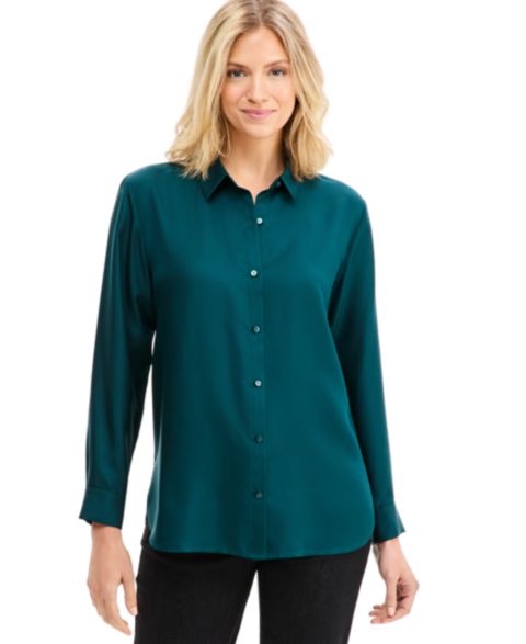 Женская рубашка Eileen Fisher Classic Collar Long-Sleeve Silk, цвет: Hazelwood