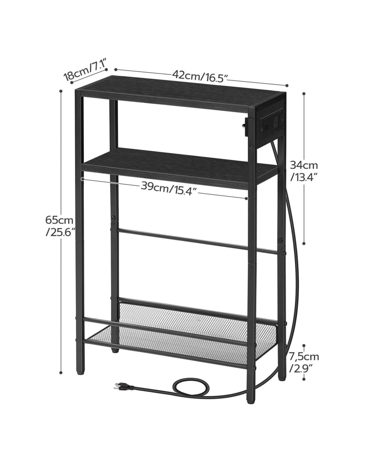 Slickblue Slim Side Table with Charging Station and Storage Shelf for Living Room, Bedroom, Office