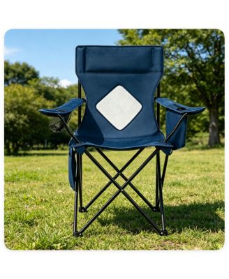 Folding Camping Chair with Cooler Bag, Cup Holder, Side Pocket and 330-lb Capacity