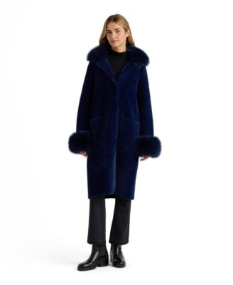 Women's Longline Coatigan with Removable Faux Fur Collar and Cuffs