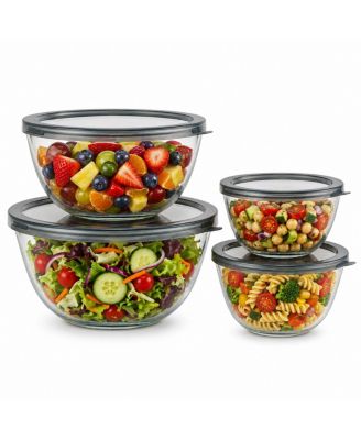 4-Piece Glass Bowl Set with Airtight Plastic Lids - Nesting Mixing and Storage Bowls