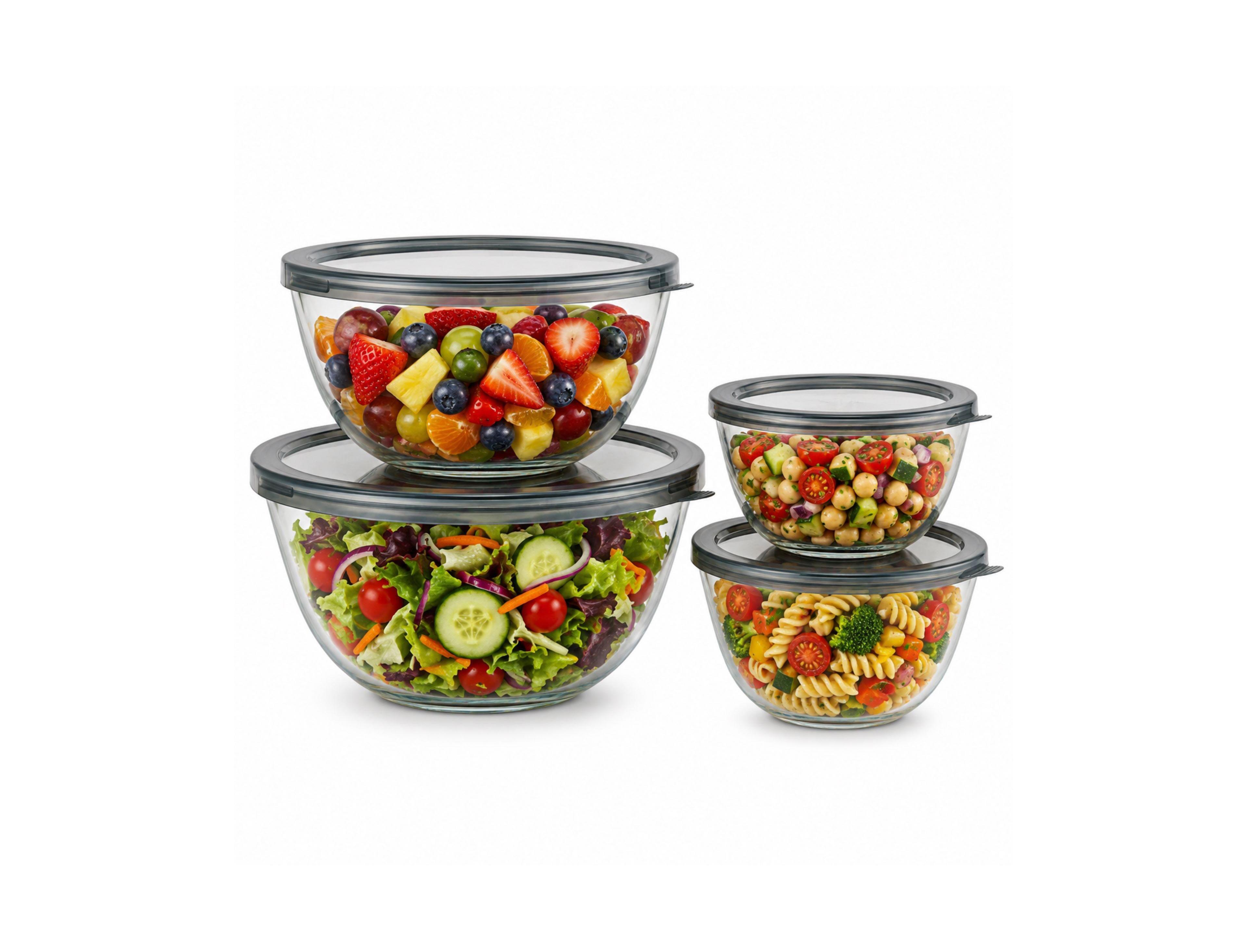 Sorbus 4-Piece Glass Bowl Set with Airtight Plastic Lids