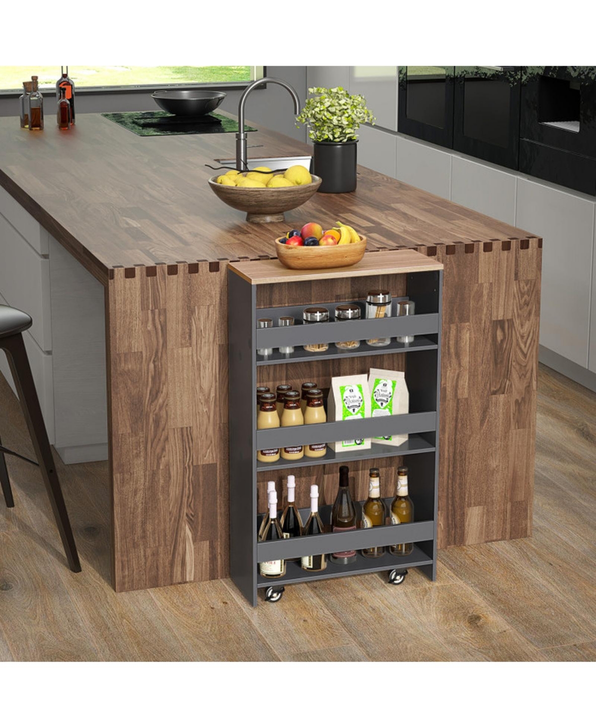 Sugift 4-Tier Slim Rolling Kitchen Cart on Wheels with Open Shelves and Push Handle