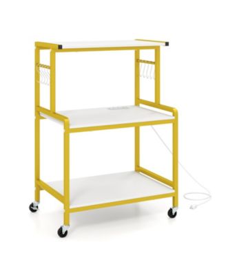 Rolling Kitchen Island Cart with Power Outlet, Drop Leaf and Casters