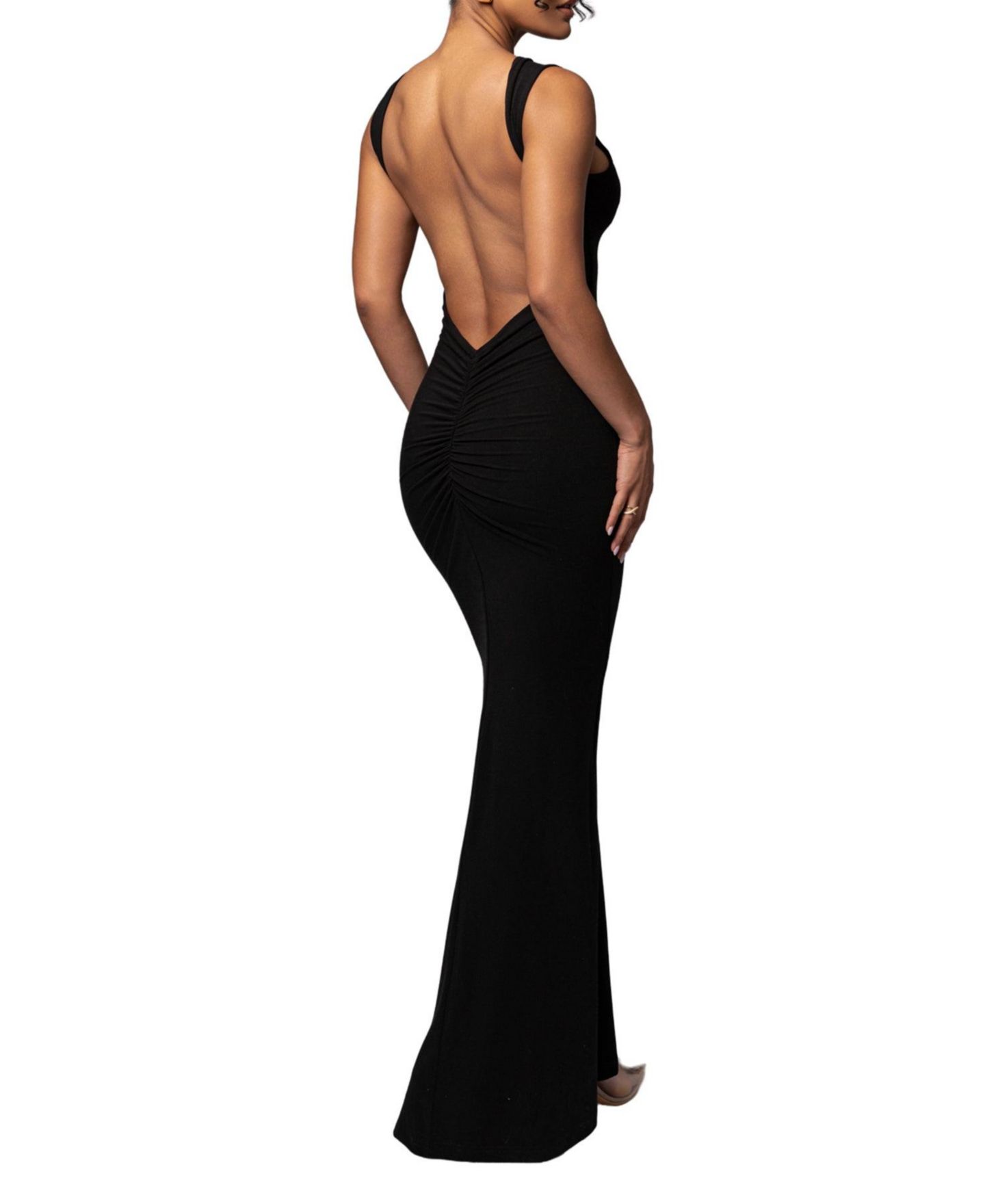 Женское платье JLUXLABEL Front and Center Open Back Ruched Maxi, цвет: Чёрный — фото 4