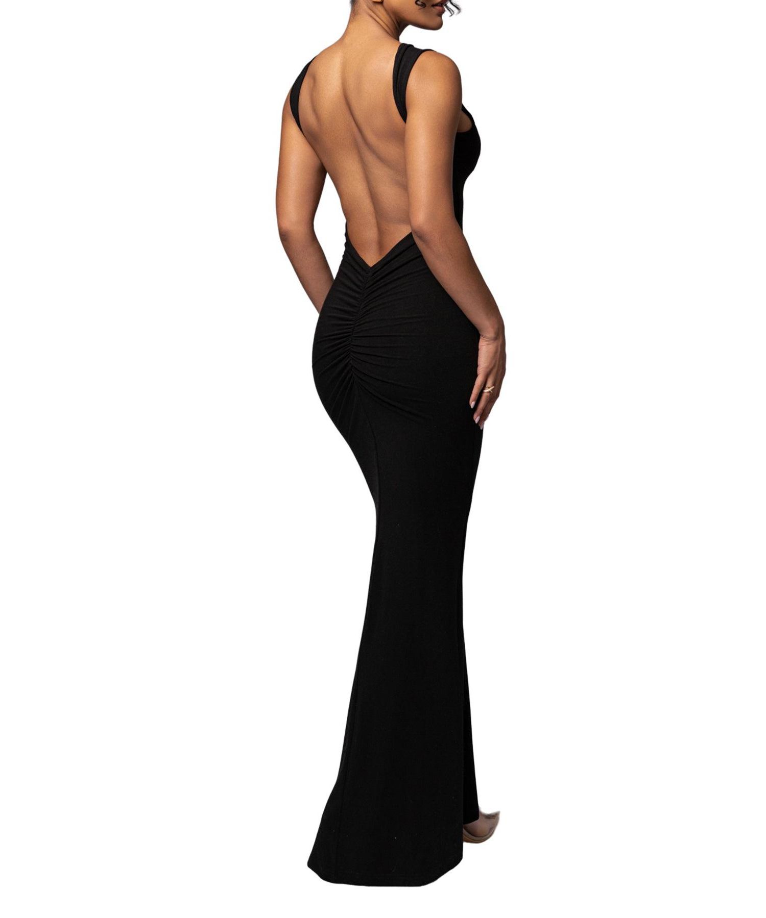 Women's Front and Center Open Back Ruched Maxi Dress