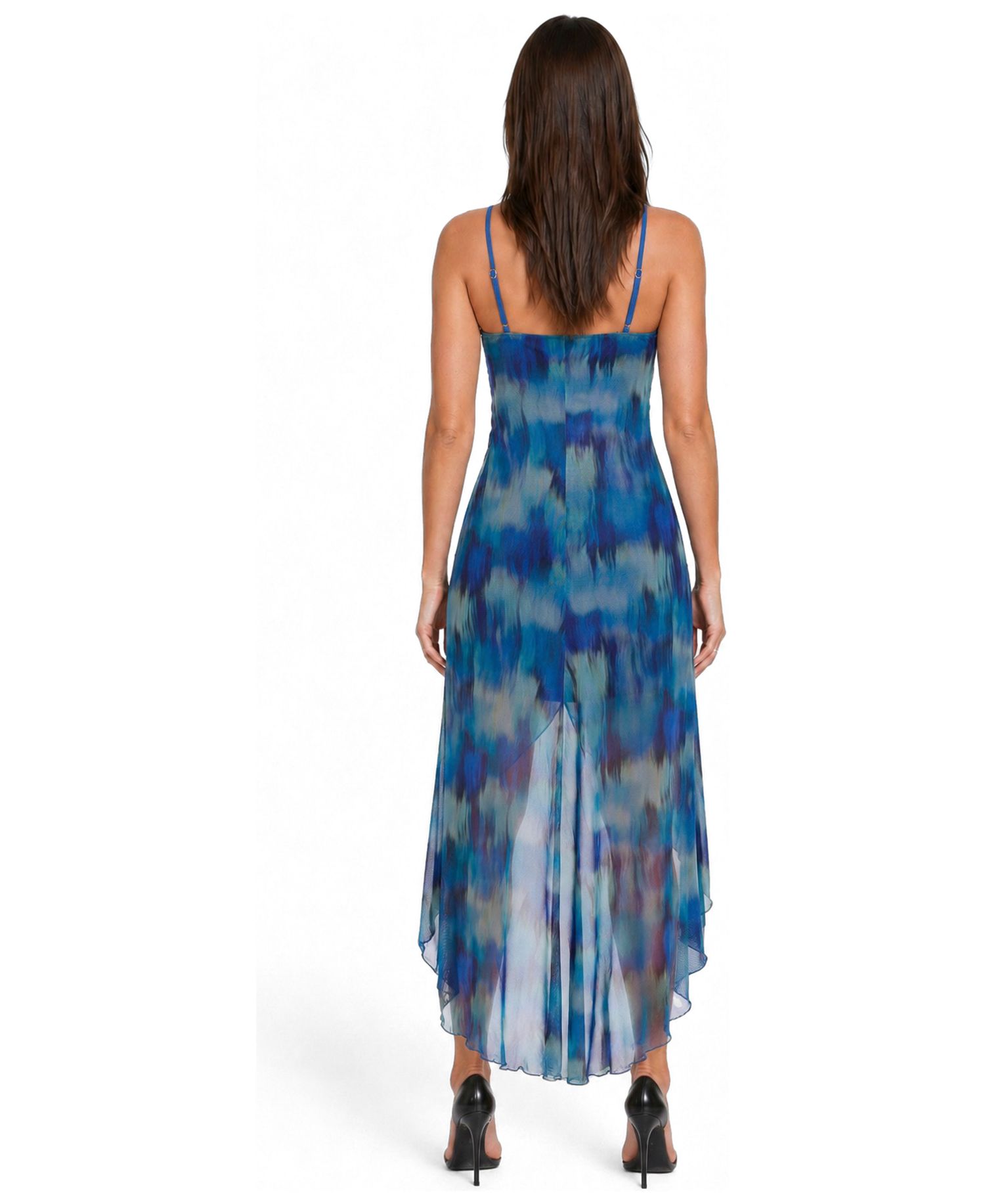 Women's Square Neck Hi-Low Mesh Maxi Dress