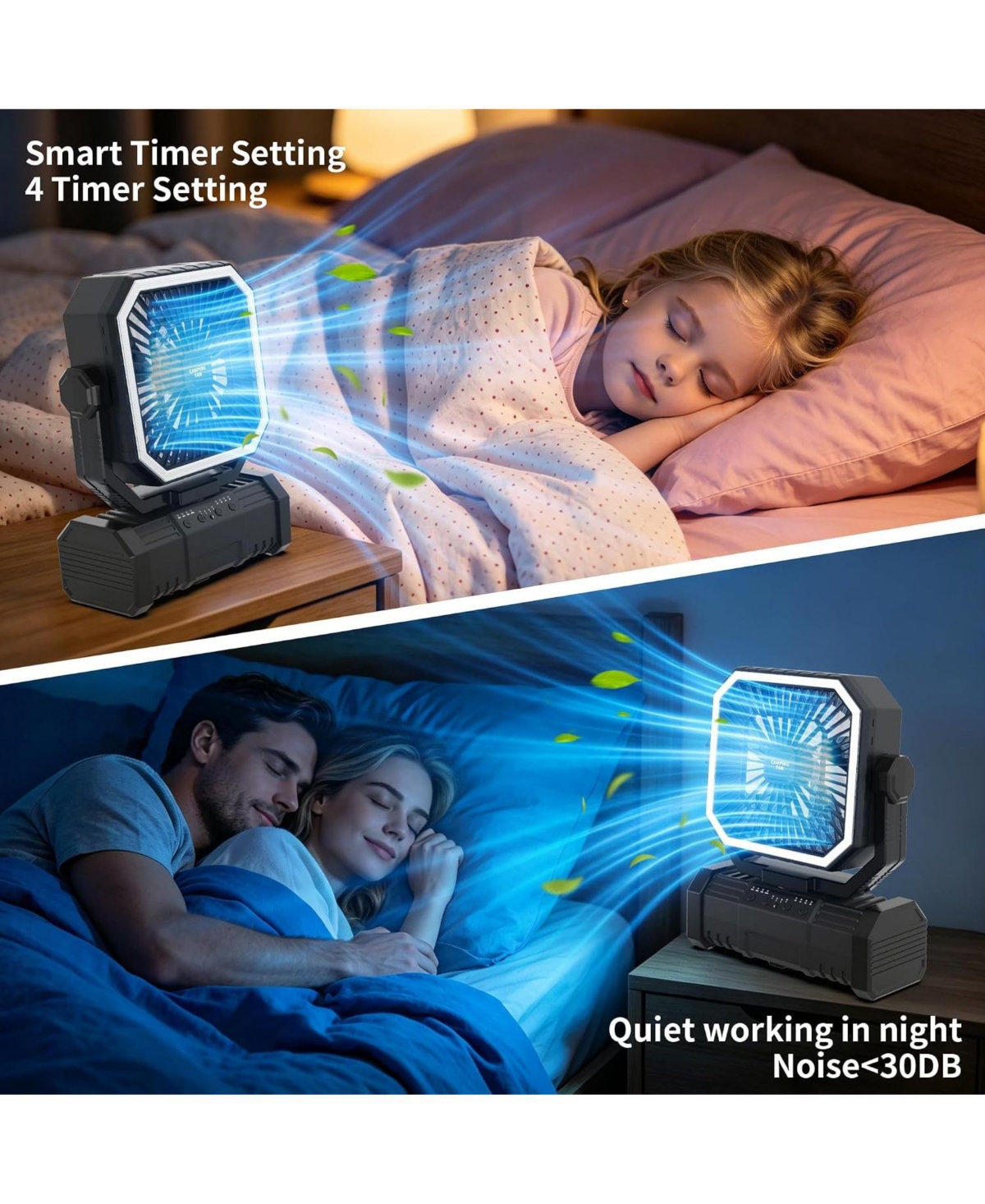 Gaiatop 20000mAh Rechargeable Camping Fan, 4 Speeds, Oscillation, Led Light and 360-Degree Rotating Hook