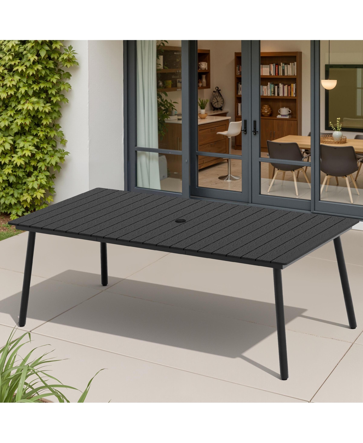 Pellebant Outdoor Rectangle Aluminum Dining Table with Umbrella Hole