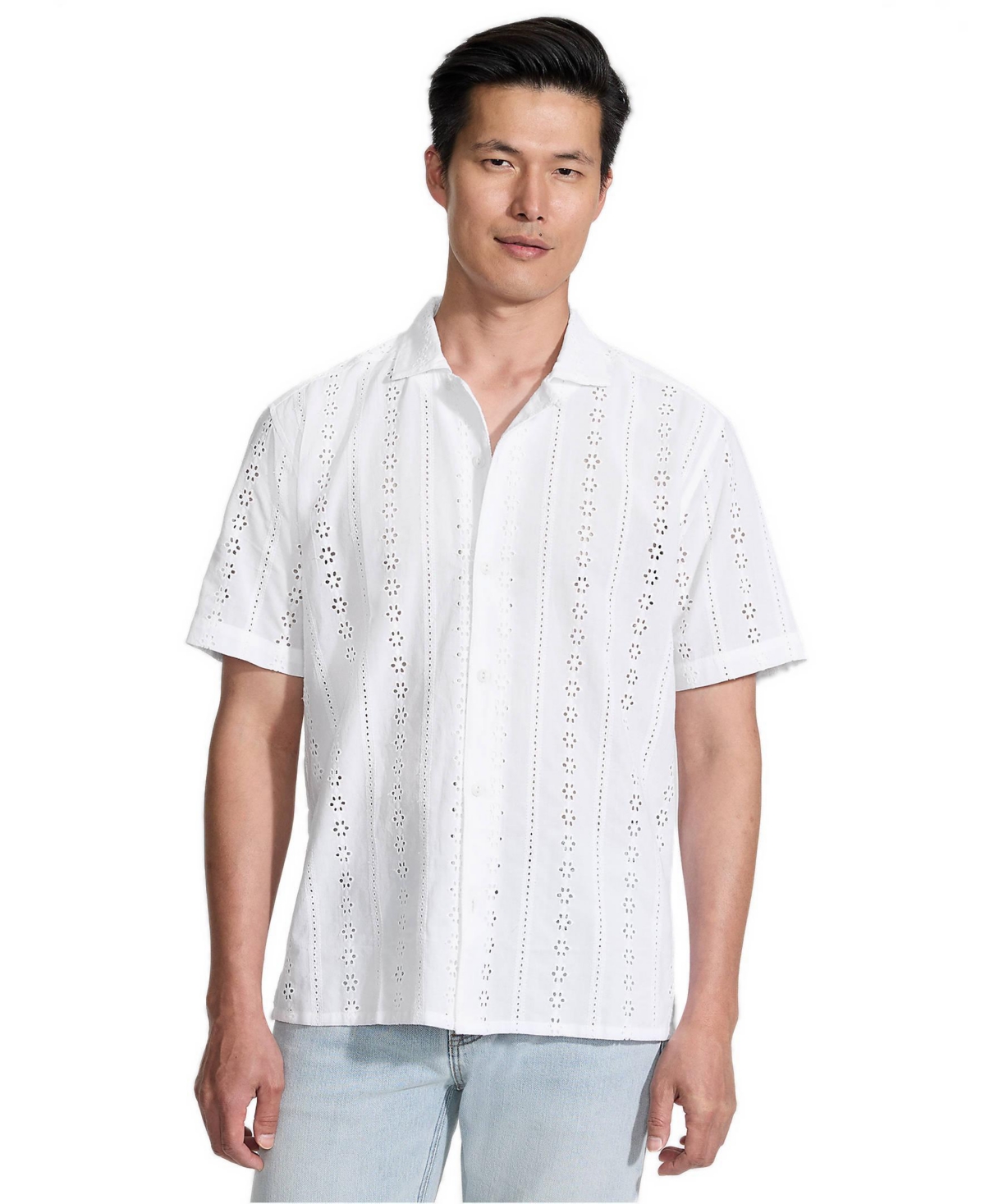 Lands' End Men's Eyelet Camp Collar Shirt - White