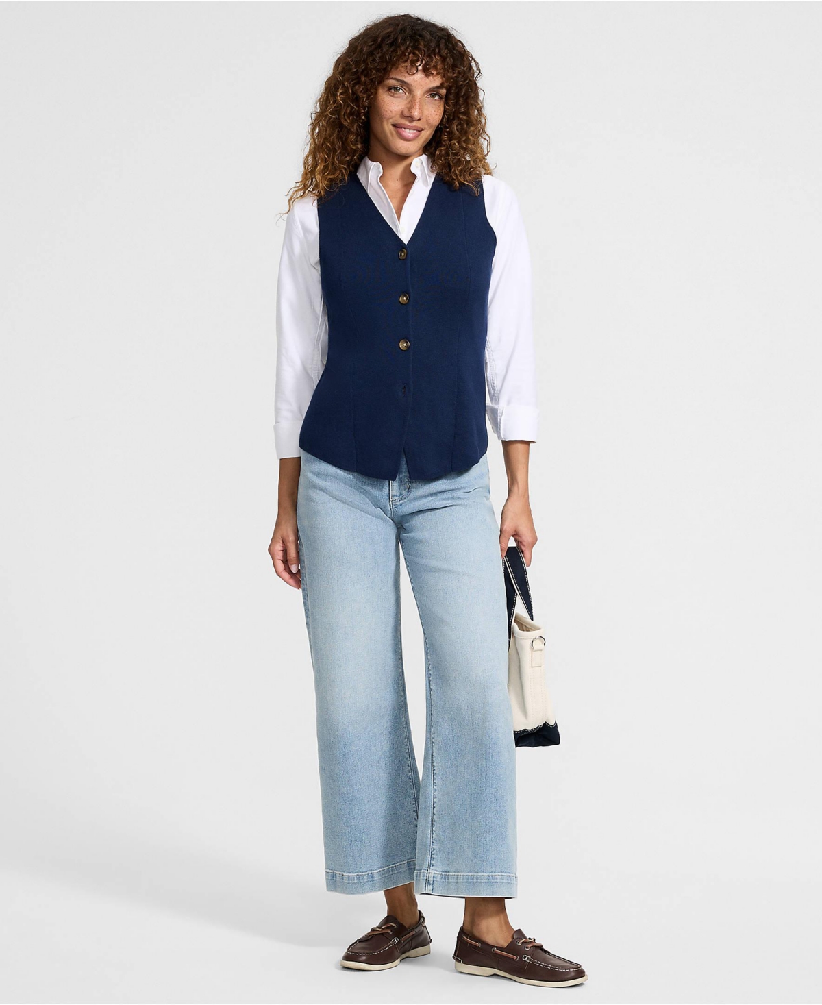 Lands' End Women's Cotton Milano V-neck Vest Sweater