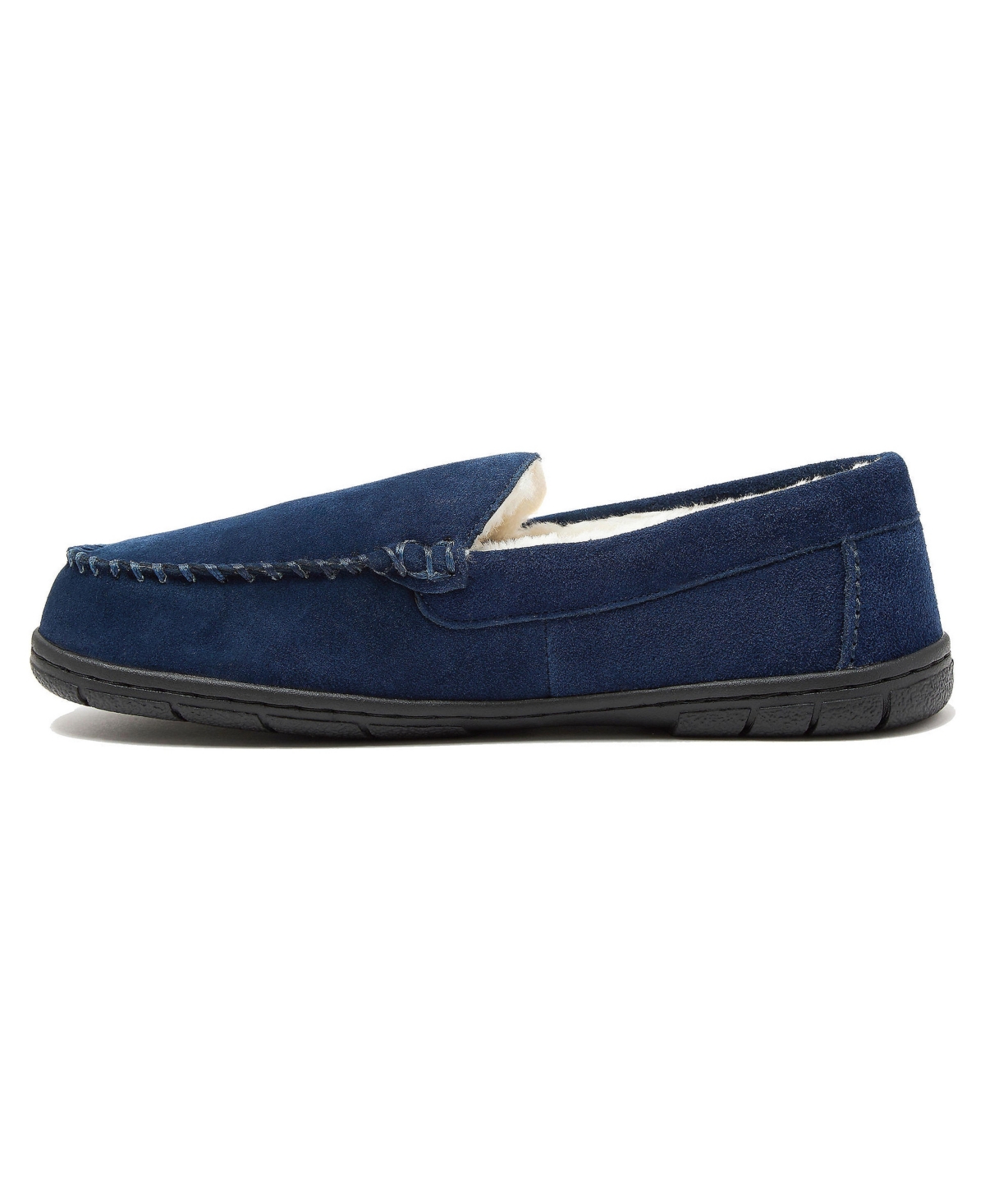Lands' End Men's Wide Width Suede Fuzzy-Lined Moccasin Slippers