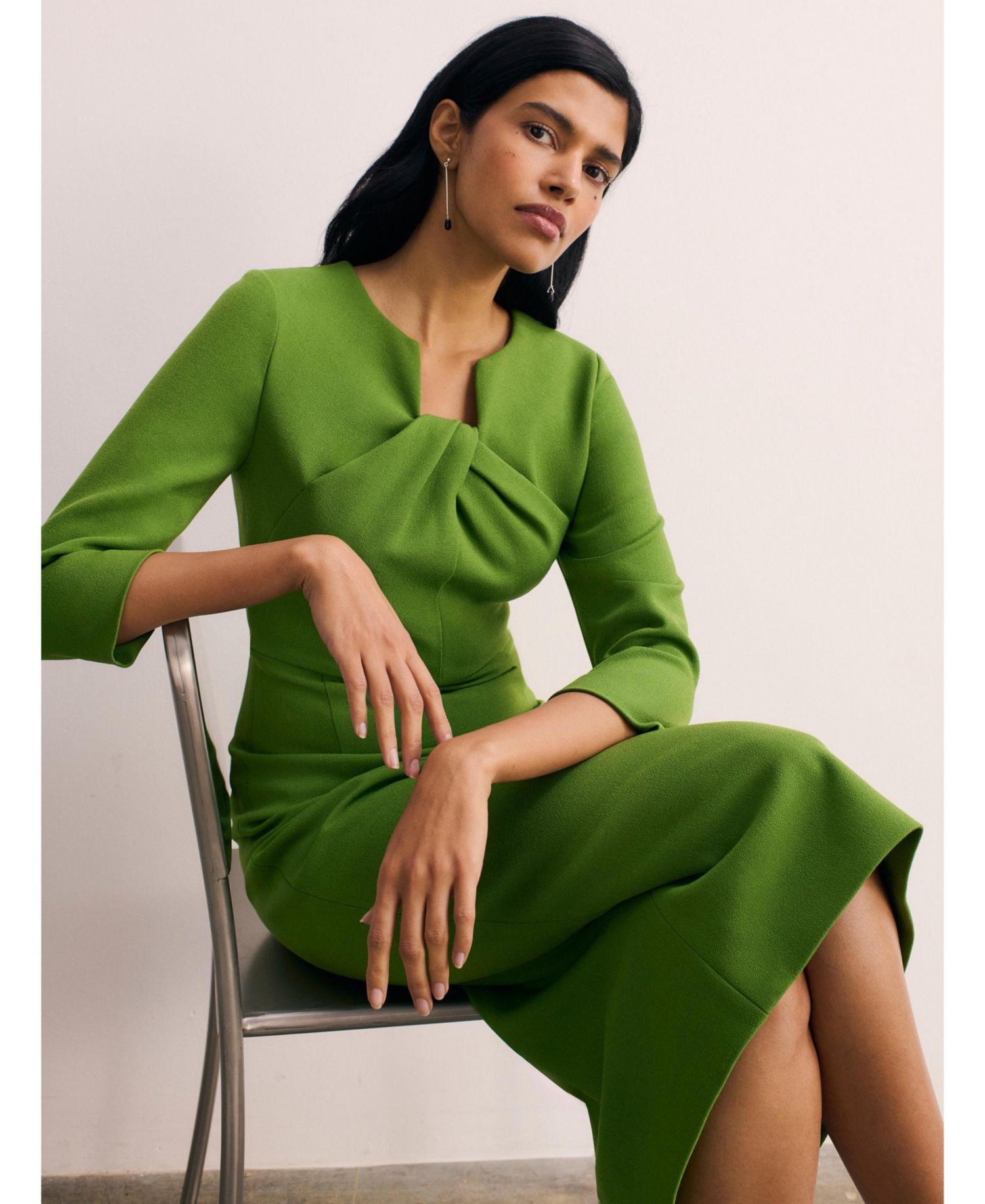 Women's Keyhole 3/4 Sleeve Midi Dress