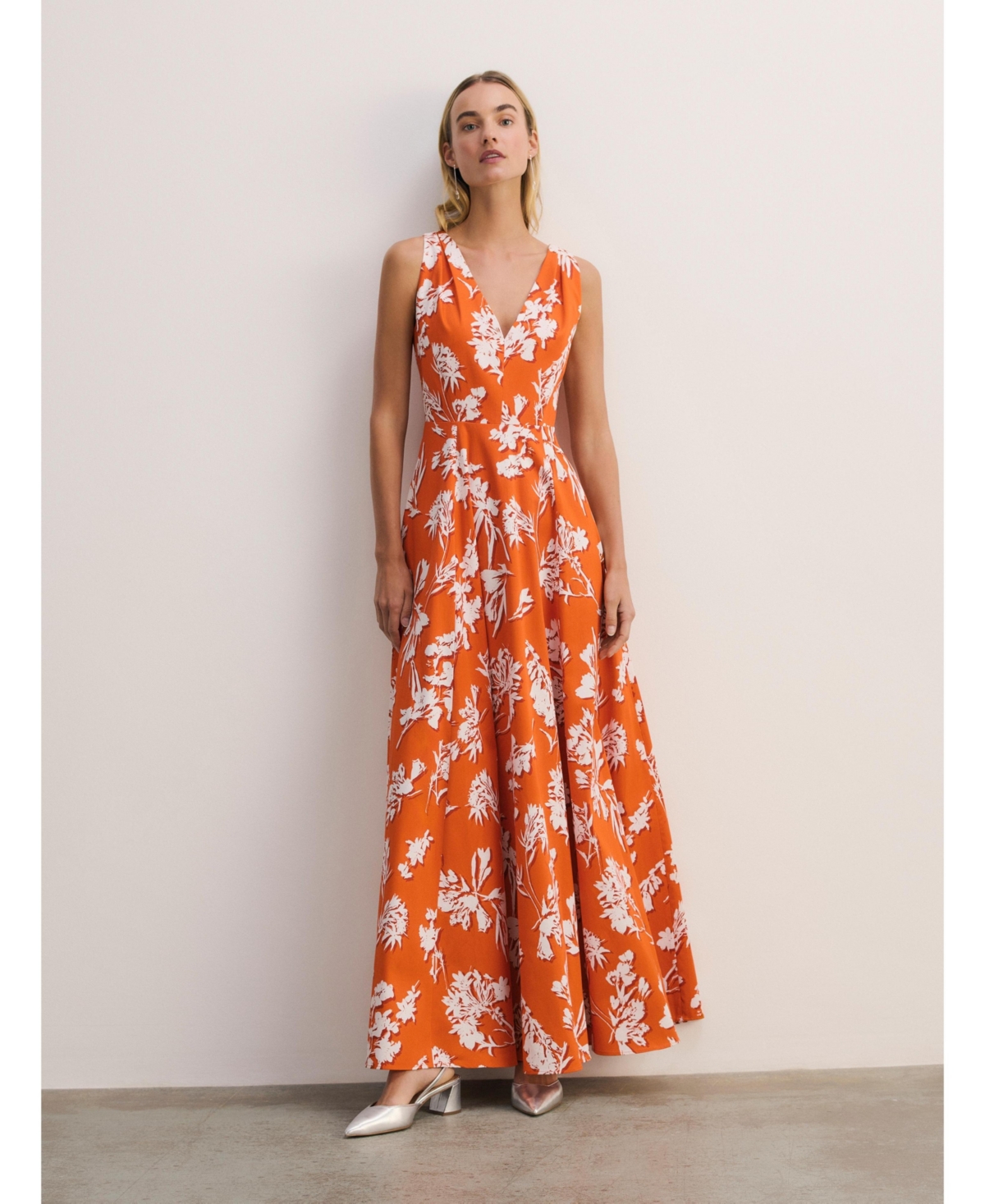 The Fold Women's Maxi V-Neck Floral Fit Flare Dress