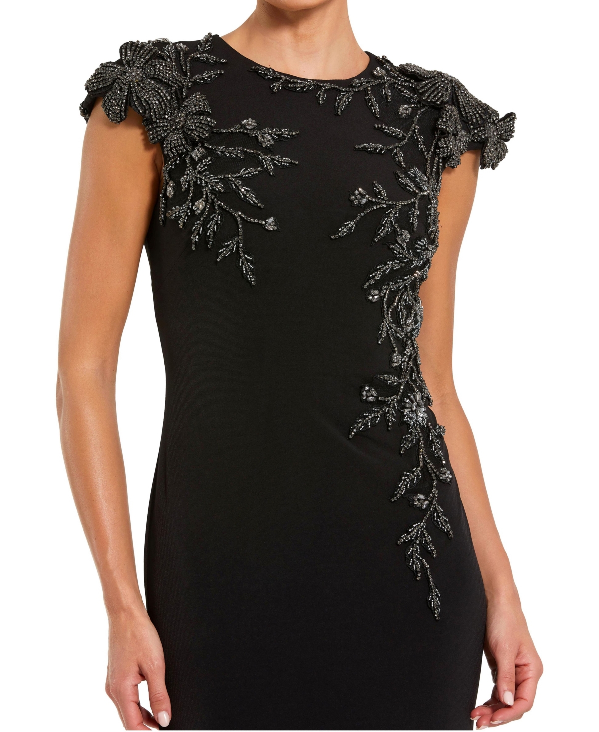 Mac Duggal Women's Beaded Floral Cap Sleeve Column Gown