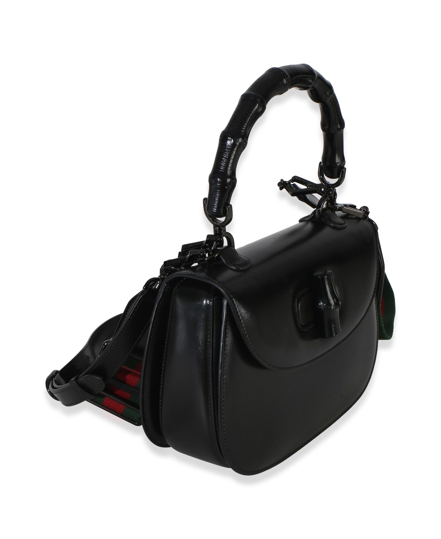 Black Monochrome Boarded Dyana Lux Medium Bamboo 1947 Top Handle Bag