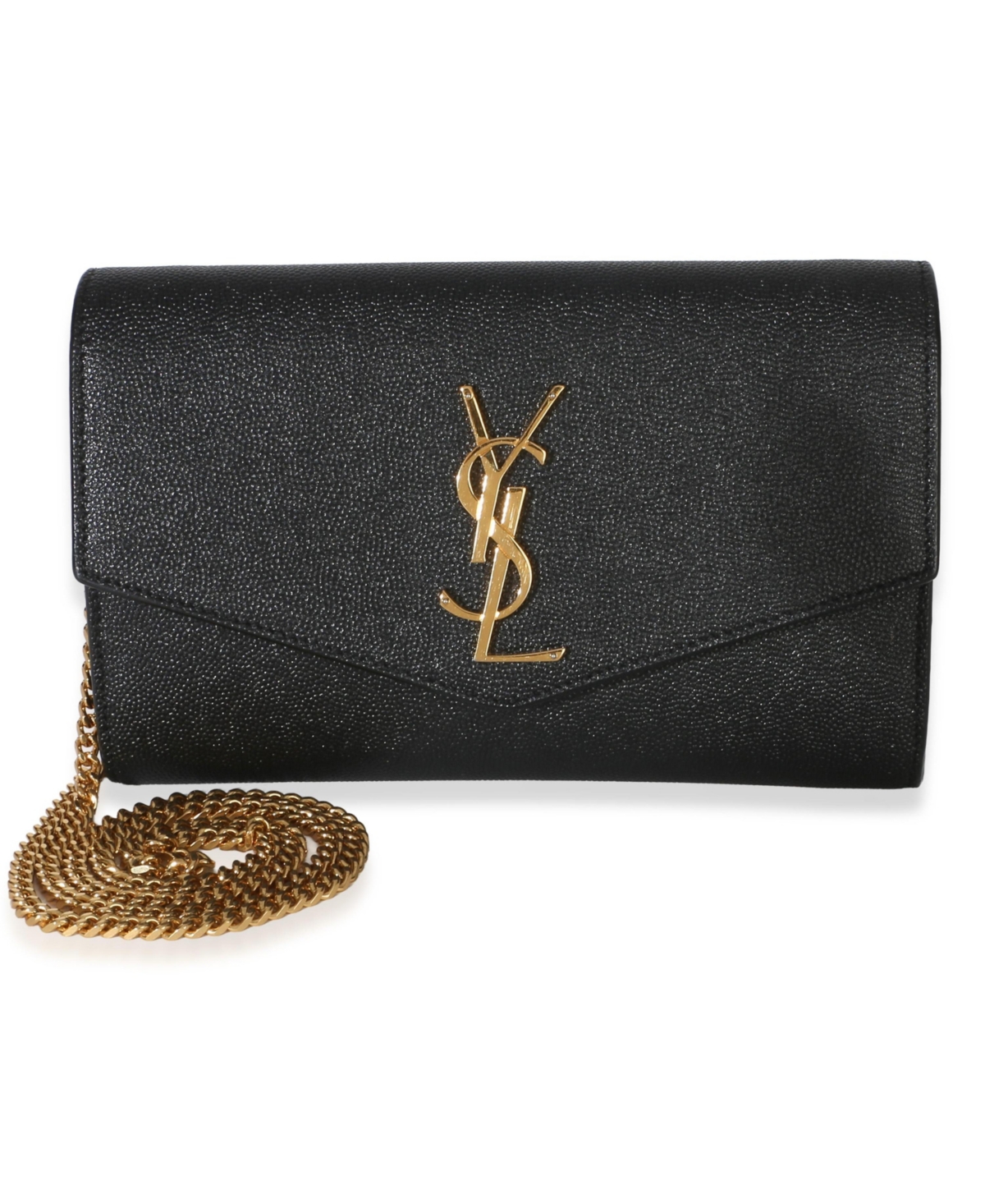 Pre-Owned Saint Laurent Black Grain de Poudre Uptown Chain Wallet - Black