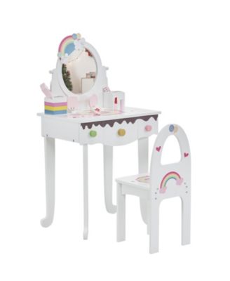Kids Vanity Table Set with Mirror, Stool, 3 Drawers and 7 Makeup Toys