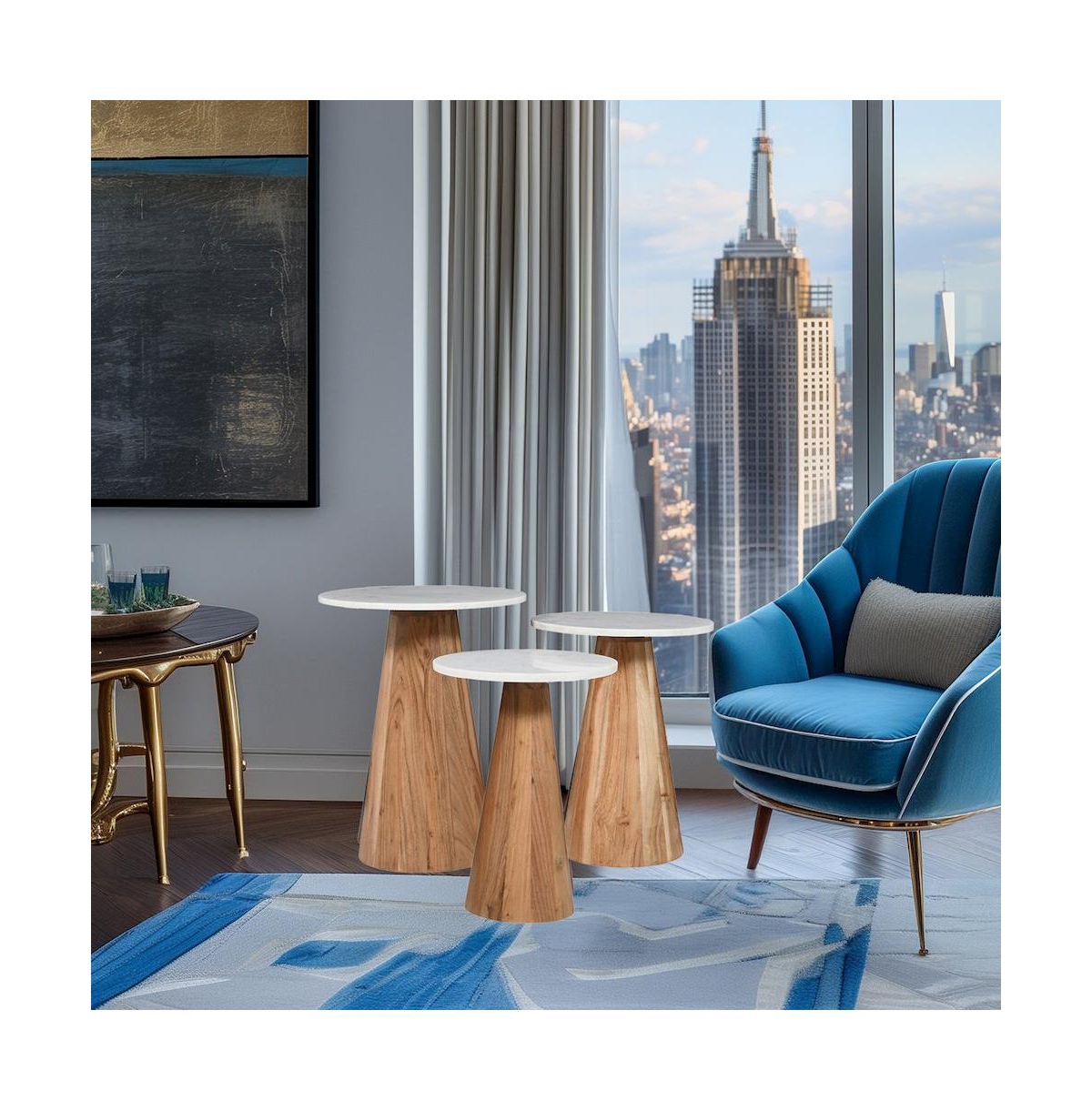 Jofran Nolan Marble Top Three Pack Solid Wood Accent Table Set