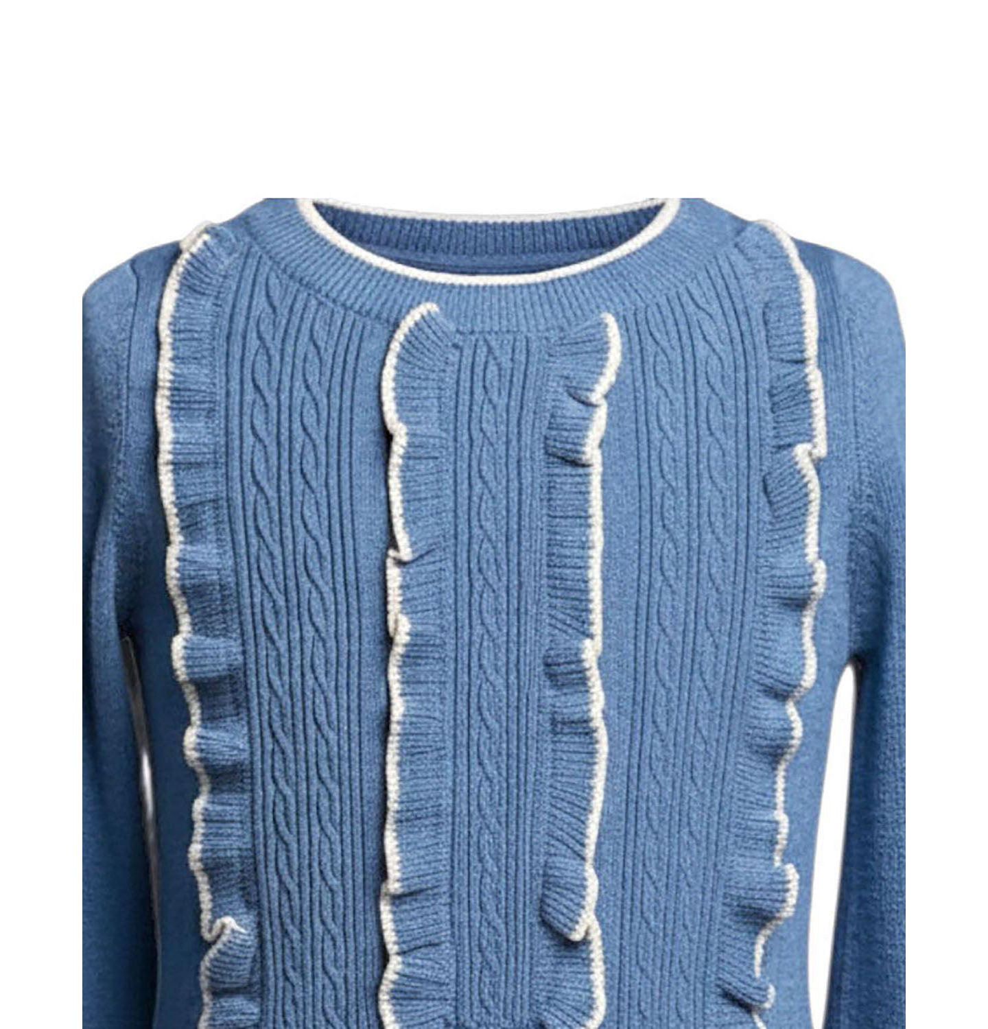 Платье Hope & Henry Ruffle Bodice Sweater Dress для девочек, цвет: Средний синий меланжевый — фото 2